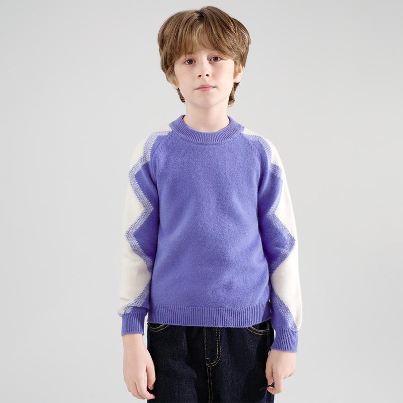 

Girls Color Block Wool Raglan Sleeve Sweater, Knit Base Layer Top 130