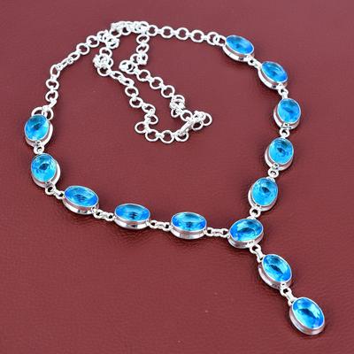 Collana con topazio svizzero blu sfaccettato collana con gemma autentica gioielli unici fatti a mano collana in argento sterling 925 collana con catena regolabile