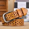 Womens Belt Genuine Vintage Leather With Alloy Pin Buckle Versatile Decorative Waist Accessory