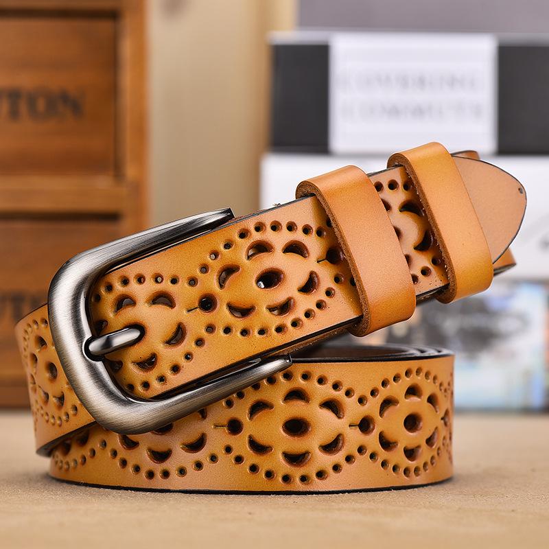 

Винтажный женский ремень из натуральной кожи с пряжкой-штифтом из сплава - Универсальный декоративный поясной аксессуар 110cm