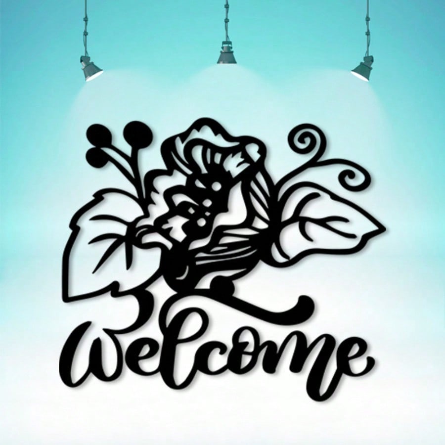 Vintage Welcome Metal Wall Art Floral Ironwork Decor