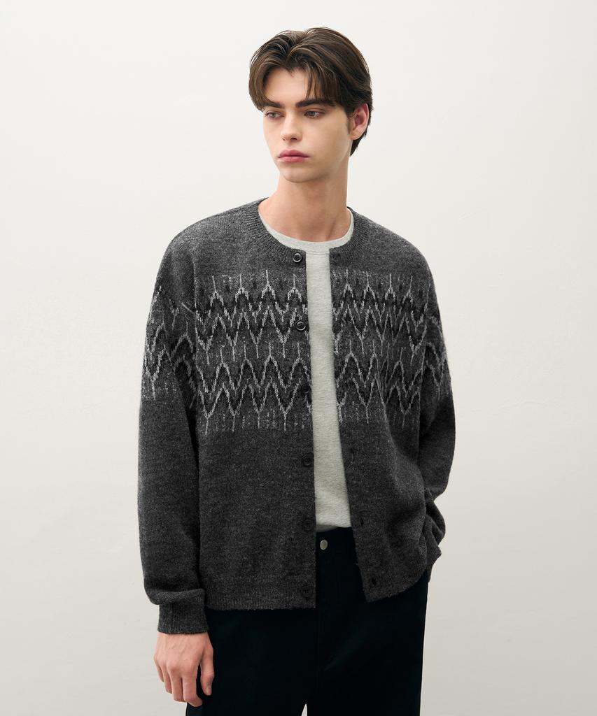 Draw Fit Wool Hairy Nordic Round Cardigan [M.Charcoal]