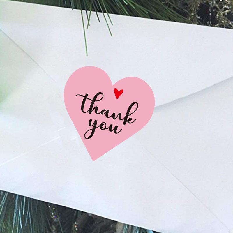 100-500pcs Thank You Sticker Envelope Seal Scrapbook Sticker Pink Heart Cute Round Sticker Stationery Label Stickers