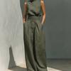 Spring and Summer European Style Women Clothing Cotton Sleeveless Casual Set