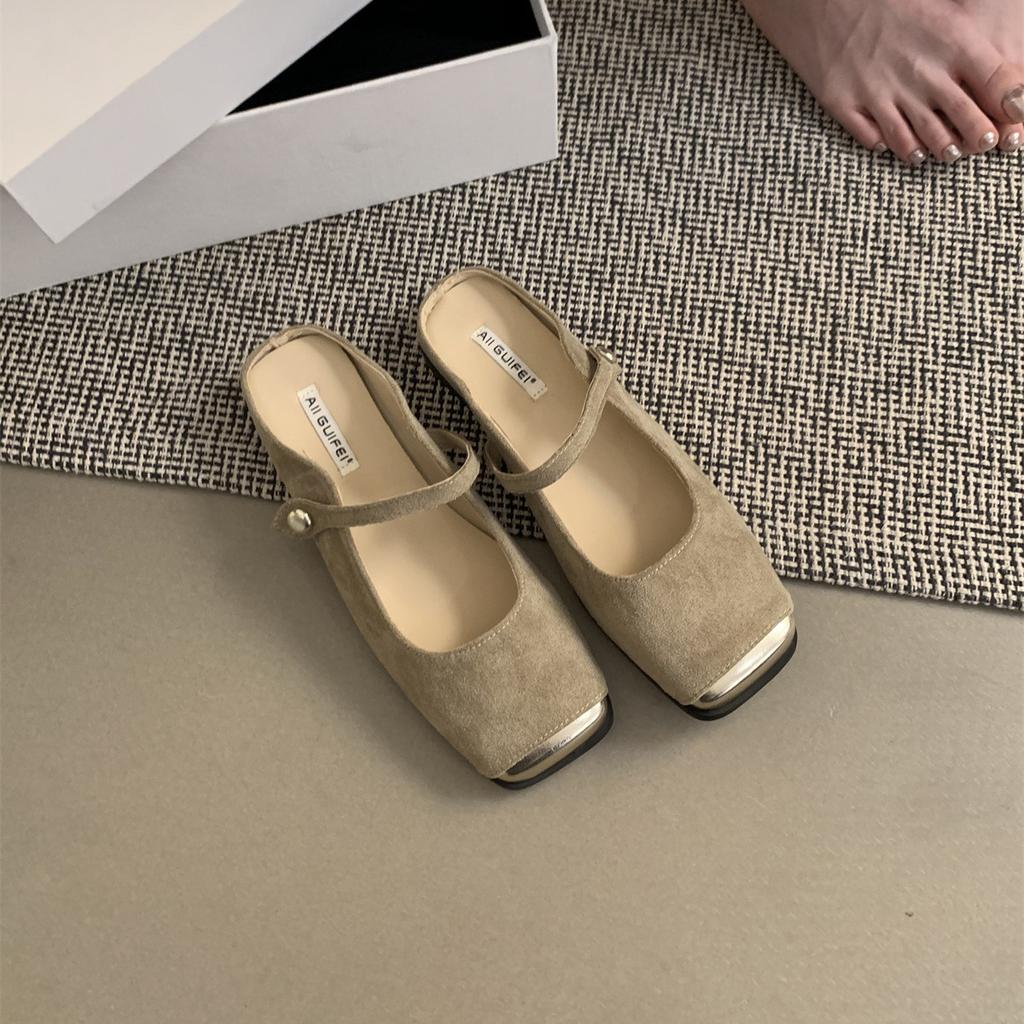 Baotou Half Slippers Female Summer Fairy New Korean Version Temperament Casual Gentle Evening Breeze with Skirt Flat-bottomed Muller Single Shoes