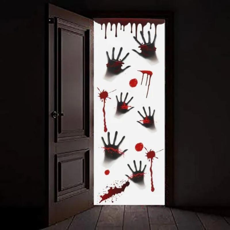 1 Package Halloween Bloody Sticker with Hand Foot Print Self-Adhesive Window Clings Horror Blood Splatter Halloween Party Wallpaper Clear Sticker