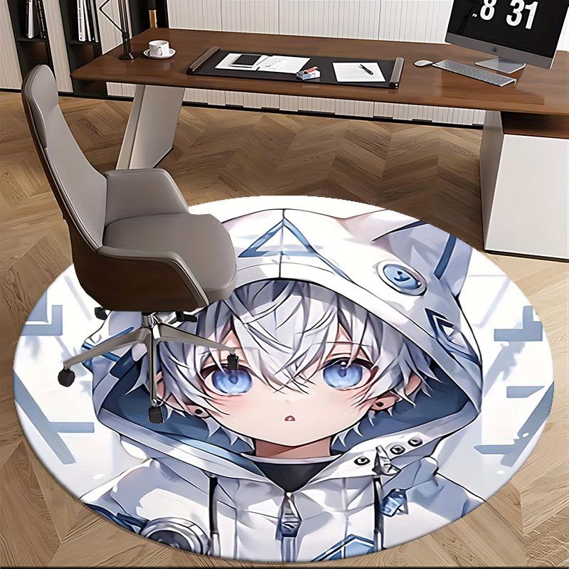 1pc Anime Design Round Carpet for Office Chair Mat, Non Slip Rug Home Decor, Living Room, Bedroom