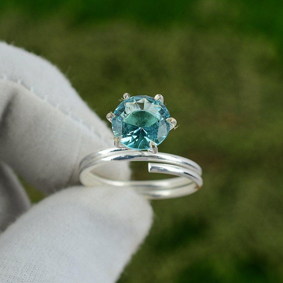 Friendship Day Deal Swiss Blue Topaz Stone Mother Statement Ring Sterling Silver