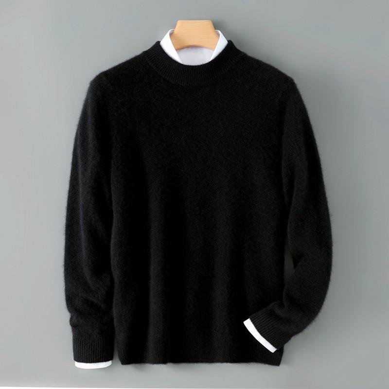 Men's Autumn/Winter Pure Wool Round Neck Thick Knit Sweater Pullover