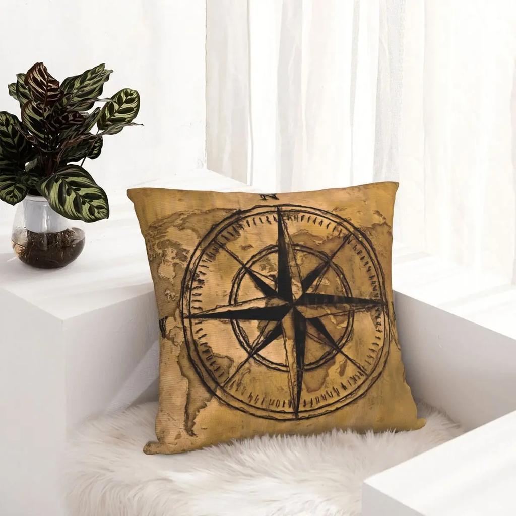 Destinations Compass Rose And World Pillowcase Printed Fabric Cushion Cover Decoration Throw Pillow Case Cover Home Square