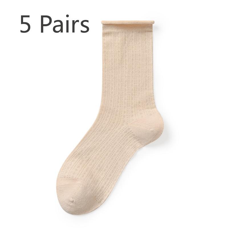 5 Pairs of Women's Summer Thin Cotton Hollow Mesh Pile Socks