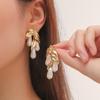 Trendy Japanese-Korean Alloy Earrings with Electroplated Pearls, Cool European-American Style, High-Grade Hollow Design, In Stock.