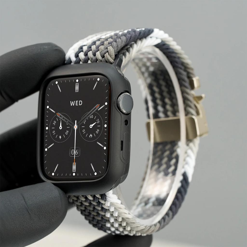 Silicone Case+Braided Strap For Apple Watch Bands 46mm 49mm 44mm 42mm 41mm 40mm 38mm SE 10 9 6 5 Ultra 2 Nylon Correa Strap