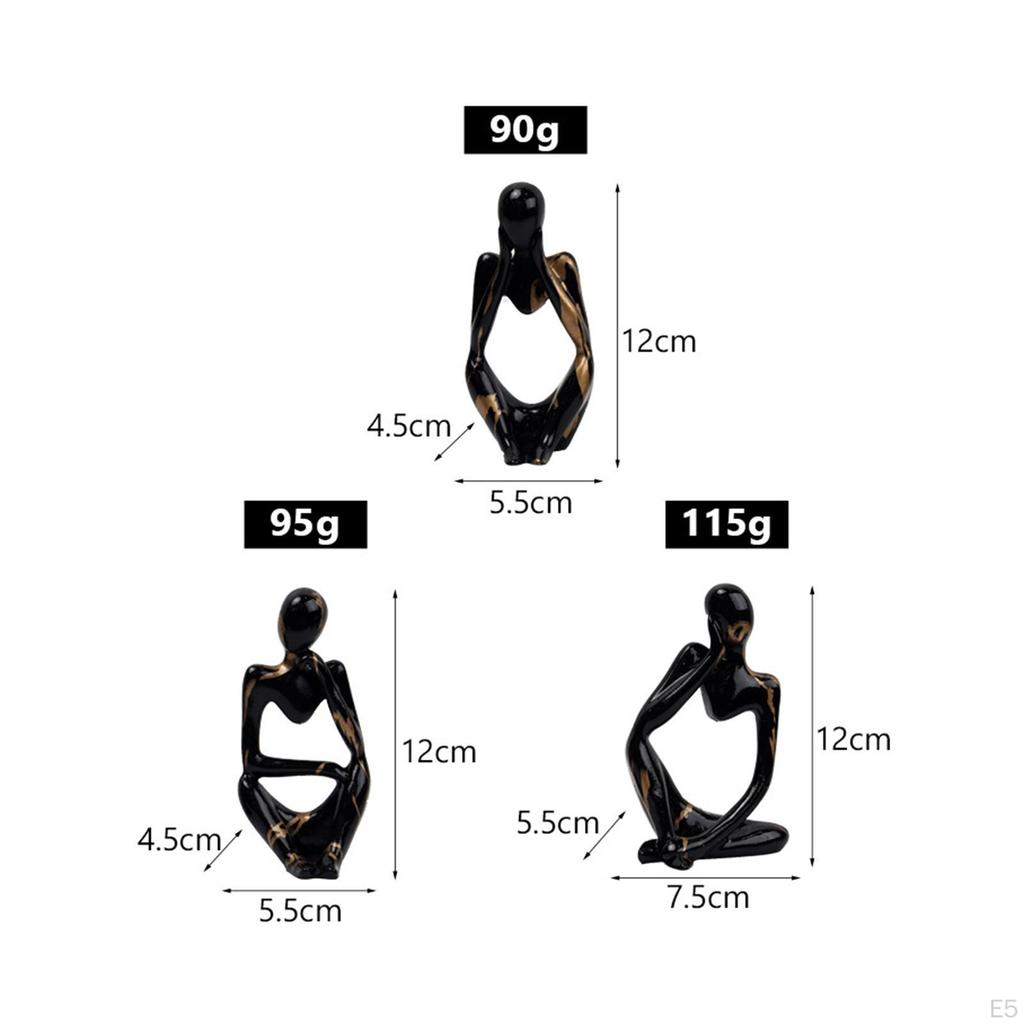 3 Piece Sitting Thinker Statue Modern Resin Figurines Abstract Sculpture for Home Office Study
