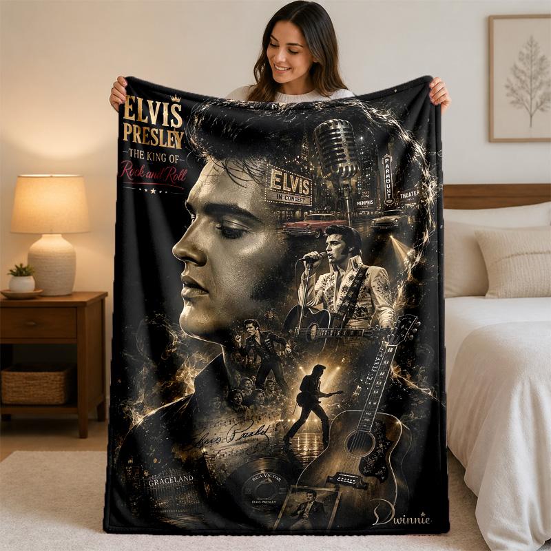 Elvis Presley Print Flannel Blanket Cozy Warm Plush Throw Blanket For Bed Sofa Couch Indoor Household Use