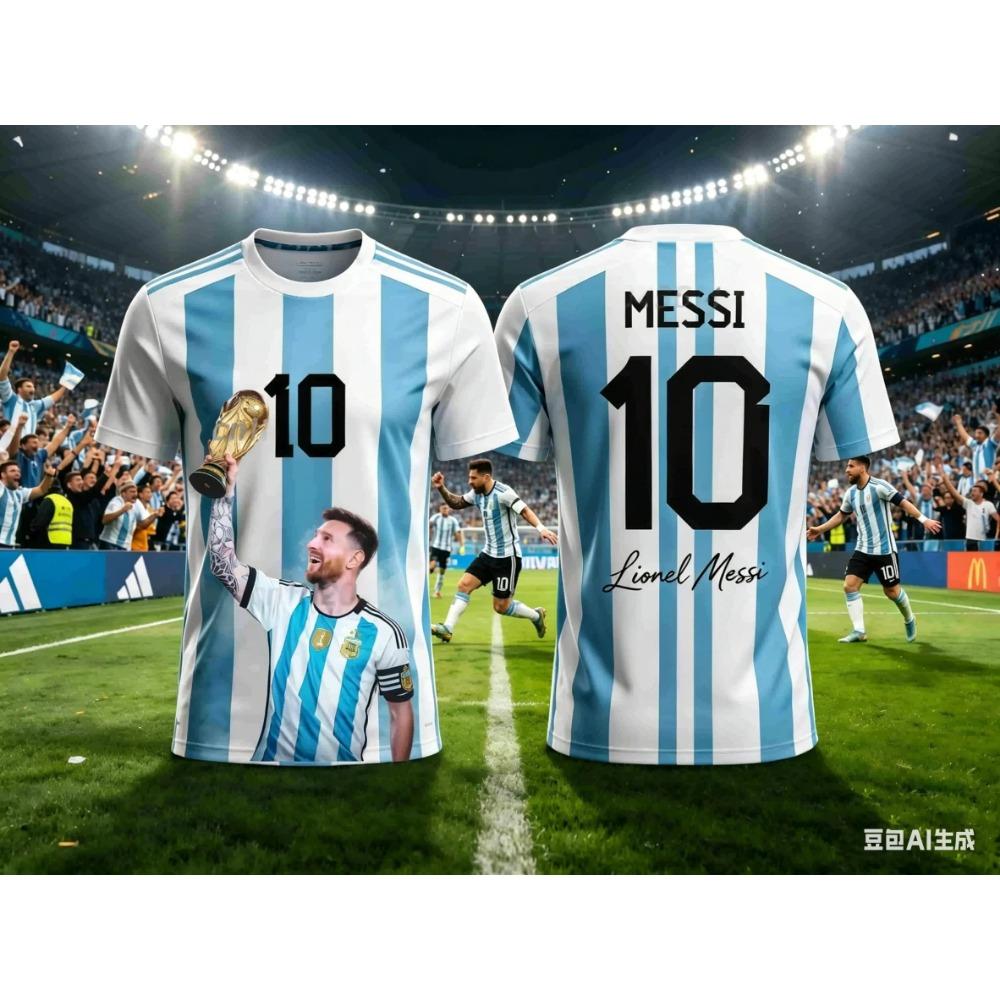 Messi Nr. 10 Argentinien Himmelblau gestreiftes Fußballtrikot Für Kinder Jungen Mädchen Schnelltrocknend Atmungsaktiv Fan Sport Kurzarm Oberteile