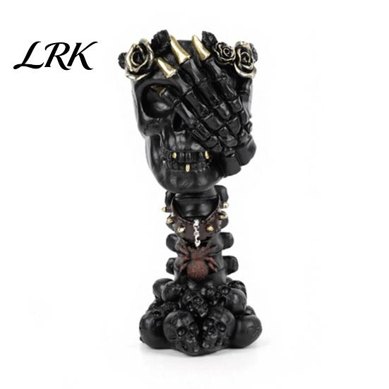 Retro Distressed Vase Hear No Evil, Speak See Evil Skull Vase, Resin Ornament with Vintage Style Decor Rose Decor, Halloween Gothic Skeleton A чёрный