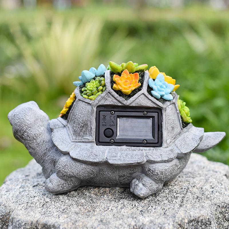 Solar-Powered Resin Succulent Turtle Garden Statue with LED Lights
