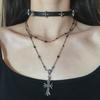 Y2K Gothic Style Black Beaded Cross Necklace & Cool Girl Sweatshirt Accessory