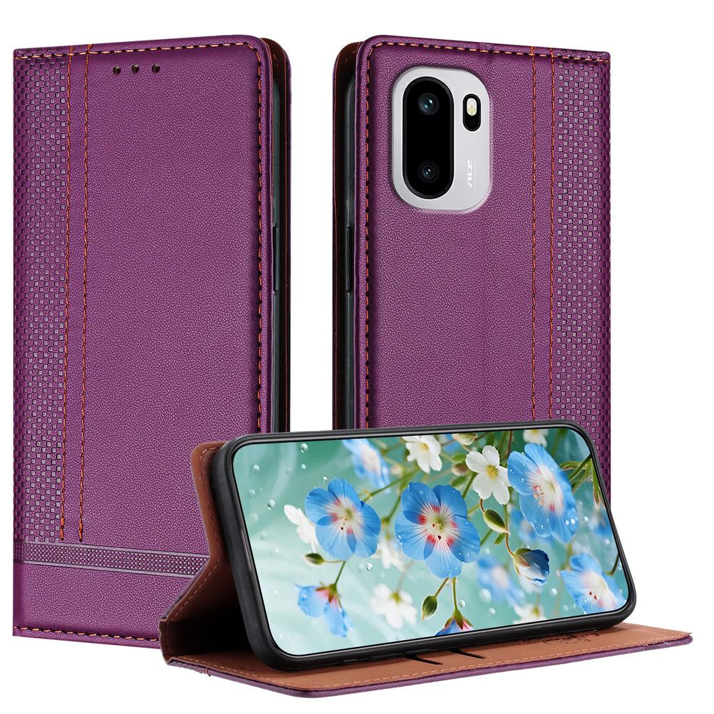 For OnePlus 15R 5G/Ace 6T 5G/Ace 6 5G Case L-Shaped Grid Pattern Leather Stand Phone Cover with Card Slots