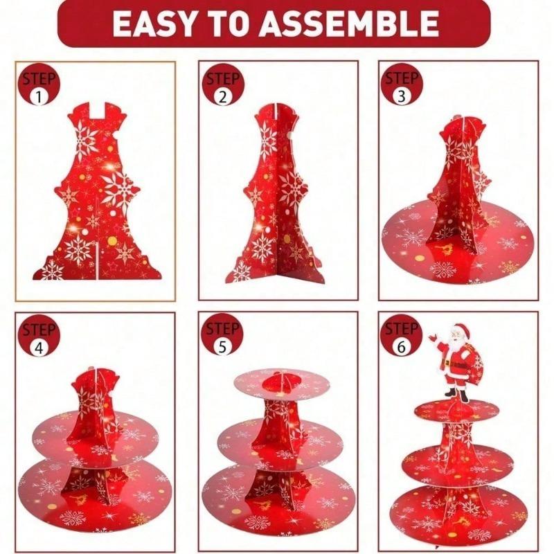 Christmas Cupcake Stand for Holiday Parties Cupcake Holder 3 Tier Dessert Tower Tray for Donut Candy Treat Dessert Pastry Cookie