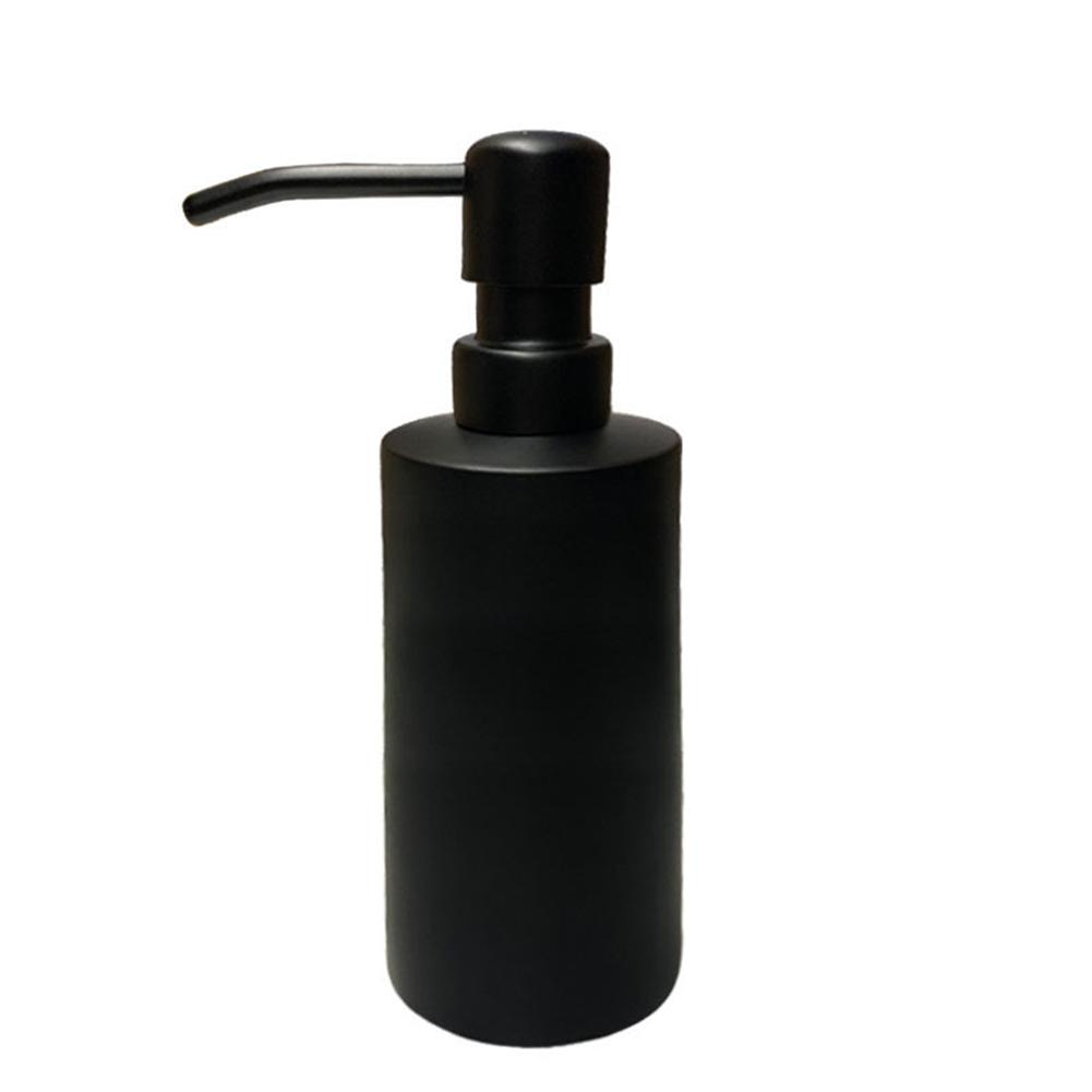 Bathroom Refillable Soap Dispenser 304 Stainless Steel Shower Gel Shampoo Lotion Hand Washing Detergent Bottle Round matt black 330ml+E#0