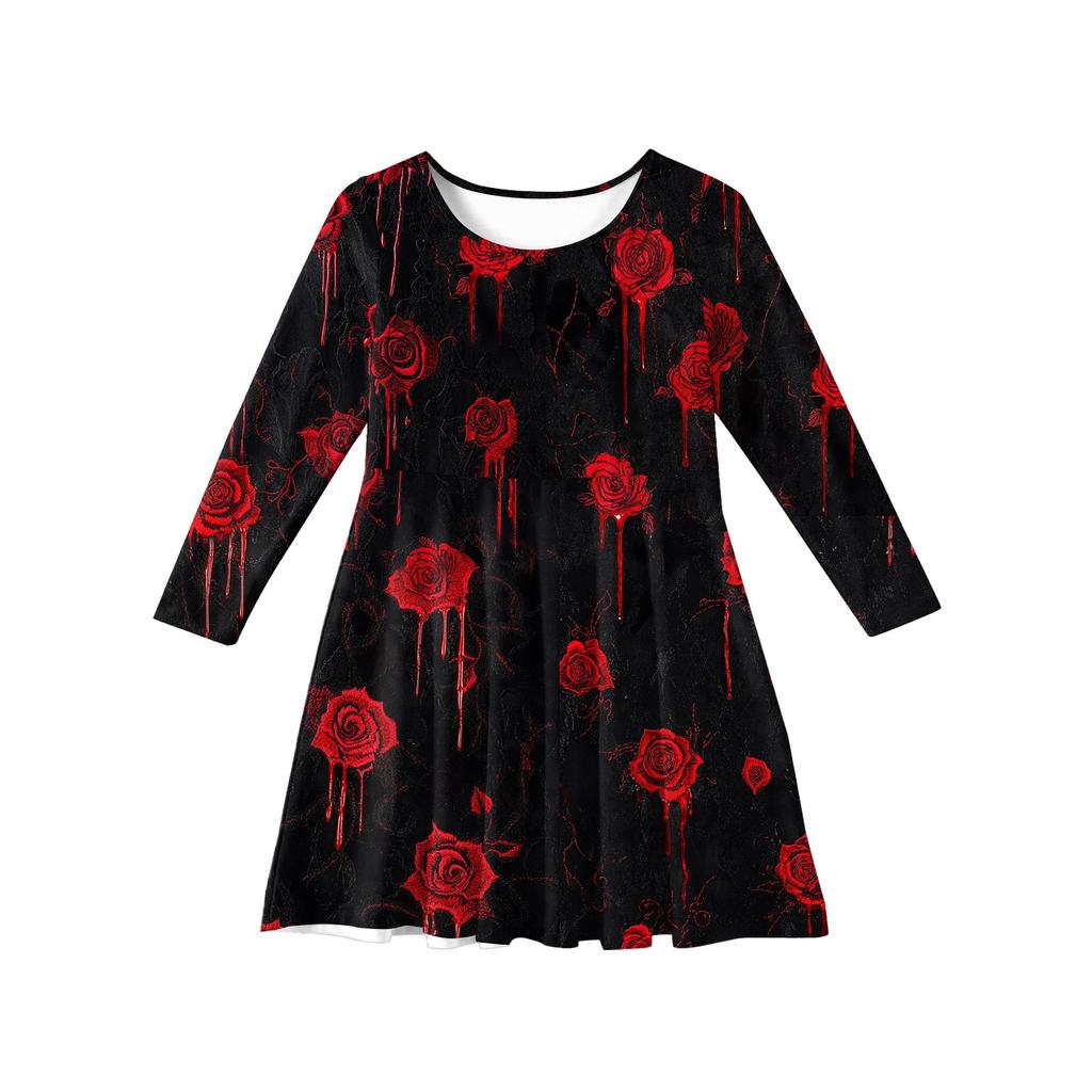 Girls' Summer Princess Dress Halloween Day- Long Sleeve A-Line T-Shirt Dress