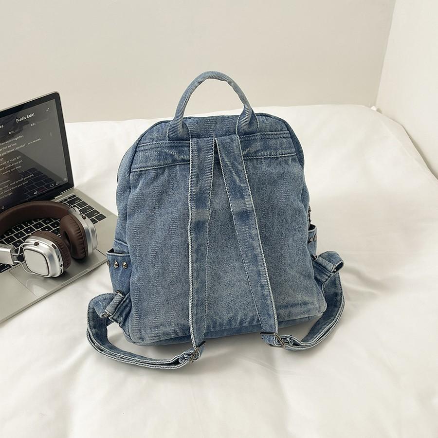 Schulrucksack Amerikanischer Punk Denim Nieten Rucksack Nischen Persönlichkeit Cool Sa Light Subwind Spice Girl Street Shot Kette Dekoration Rucksack
