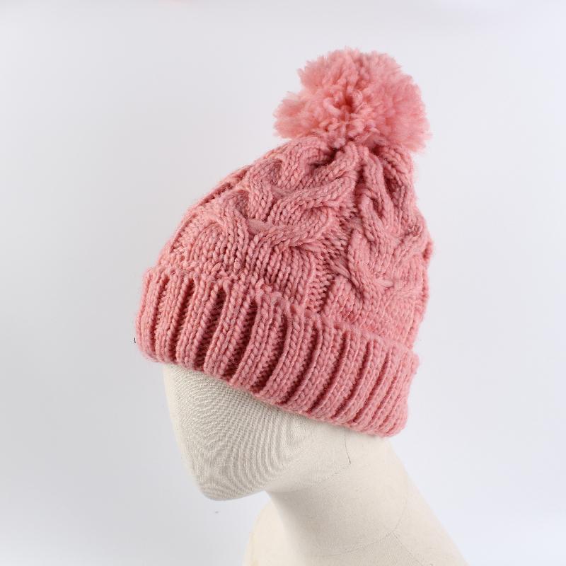 

1 шт. Зимняя вязаная шапка с помпоном для женщин, Унисекс, Утолщенная и теплая, Защита ушей, Повседневная, Для езды на велосипеде и катания на лыжах One Size розовый