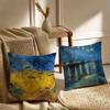 V-Van Gogh Ölgemälde Druck Kissenbezug Milbenschutz Kissenbezug Verdeckter Reißverschluss Seidiger Kurzer Plüsch Sofakissenbezug