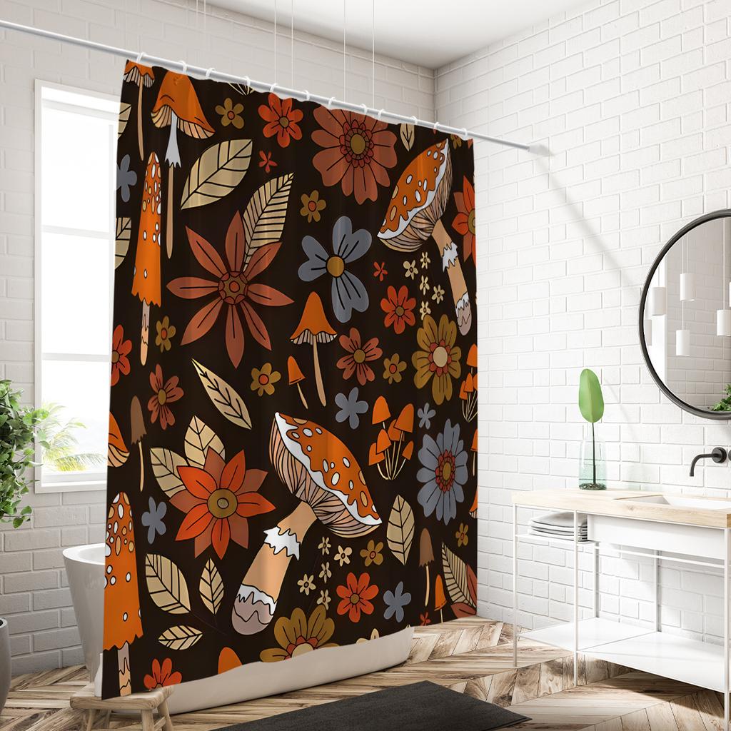 1 piece of 180x180cm orange mushroom digital printing shower curtain partition, bathroom waterproof and mold resistant