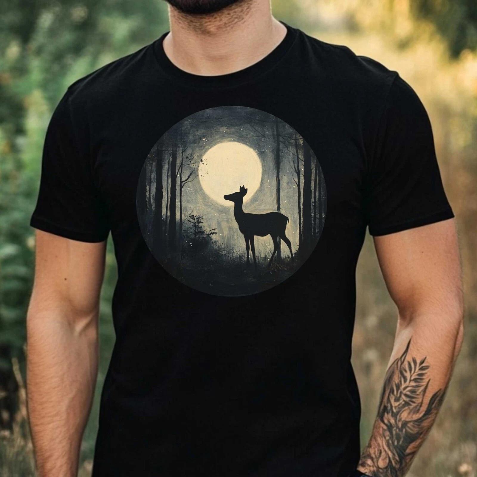 T-Shirt Herren Hirsch im Mondlicht Motiv Baumwolle Größe XS bis 5XL XXXXL
