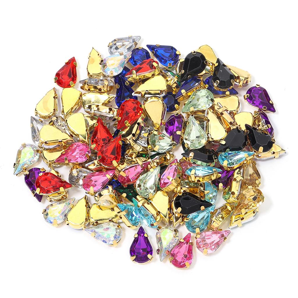 50pcs Water Drop Claw Rhinestones Stainless Steel Gold Bottom Acrylic Pointed Claw Drill For DIY Clothing Headwear Jewelry Decor