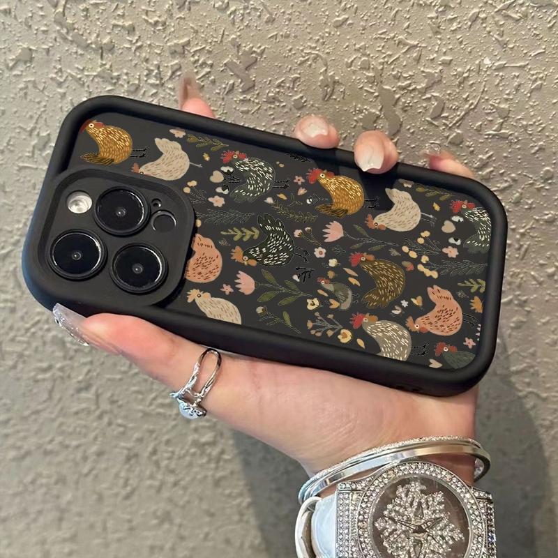 Phone Case Chicken And Flower Pattern For iPhone 17 16 Pro Max 11 13 12 14 15 8 7 Plus XS XR X 16E 17E Shockproof Silicone Cover