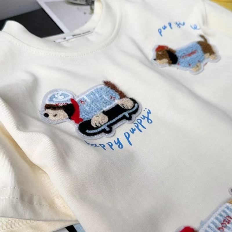 Kids Loose Fit Dachshund Cartoon Graphic Short Sleeve T Shirt for Summer