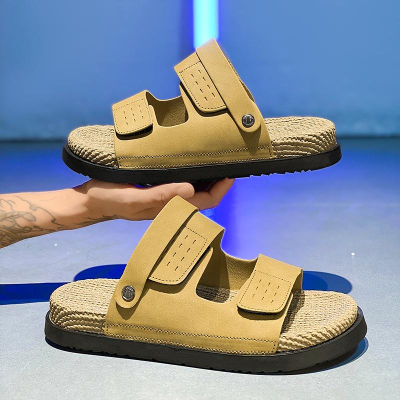 Fashion Quality Versatile Casual Men Slippers Outdoor Thick Soled Soft Comfortable Beach Slippers Simple Fashionable Flat Leather Sandal