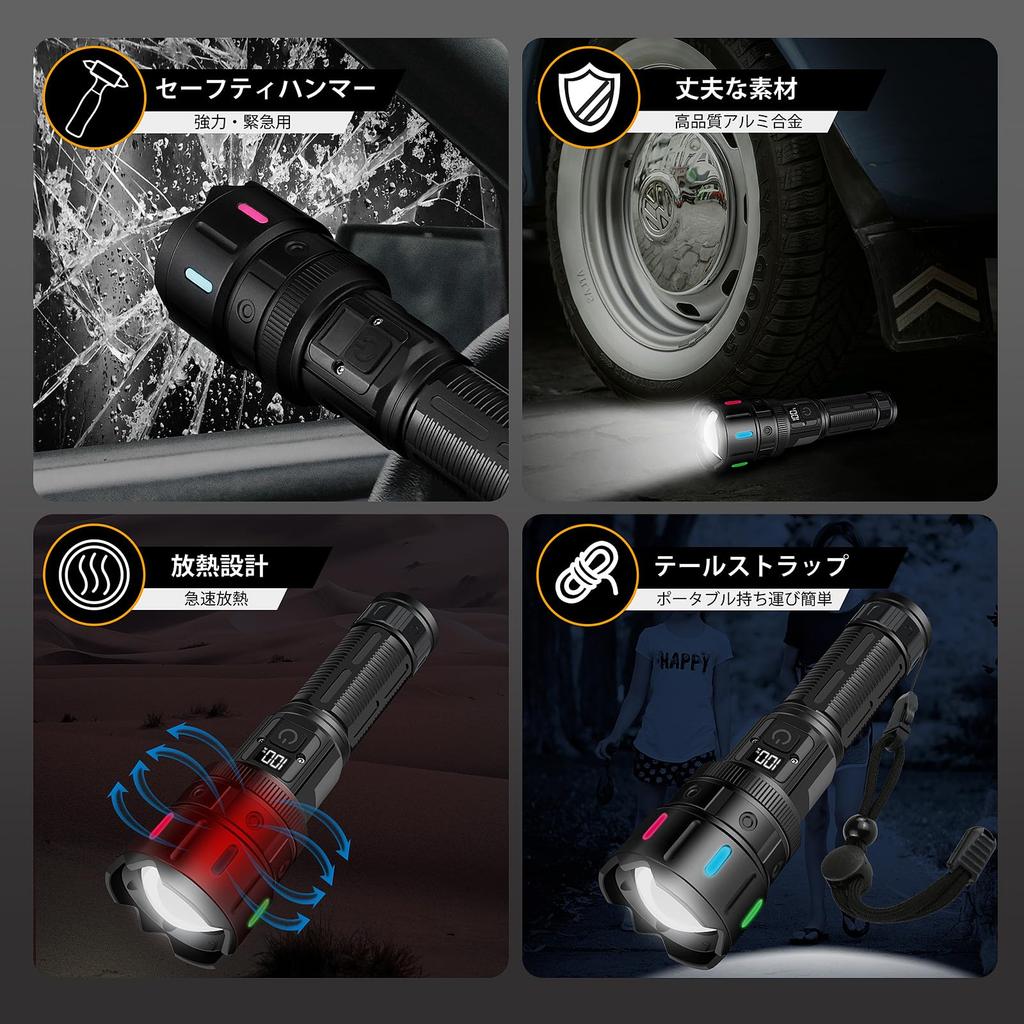 Powerful LED Military Super Handheld Battery Digital Power IP65 5 Dimmable Adjustable Ideal for Emergency Night Power and More Flashlight, Grade,