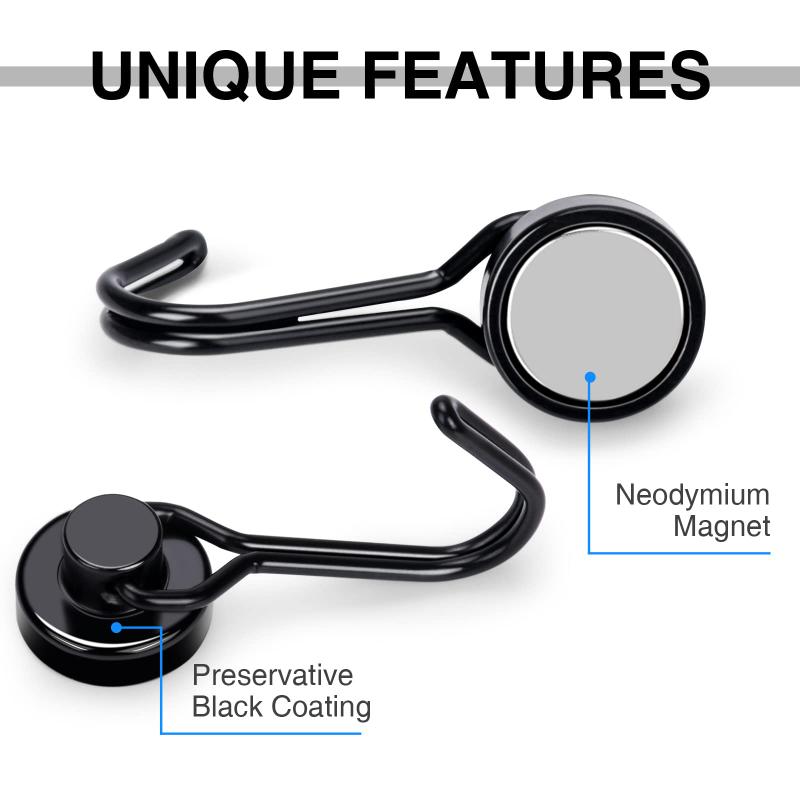 Strong Magnetic Hook Magnetic Hook Strong Neodymium Magnets Hooks for Home Refrigerator Kitchen Key Holder Black Multi-Purpose