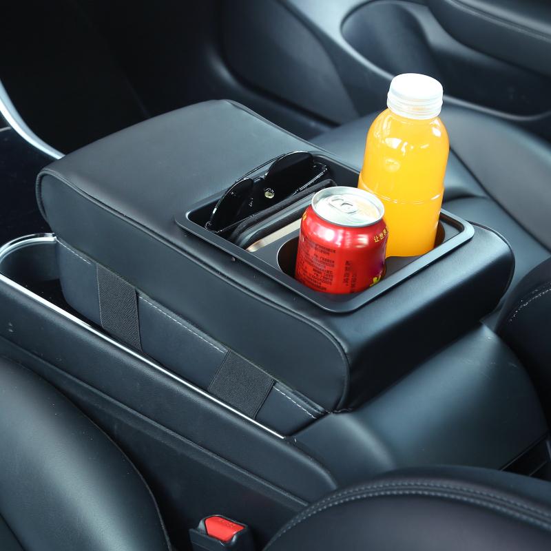 Nová Auto Center Console Polštář loketní opěrky s držákem na 2 šálky PU kožená loketní podložka Přenosná Auto Amrest Potah polštáře Výška podložky
