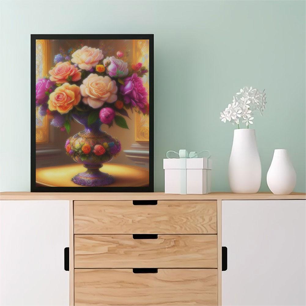 DIY Diamond Embroidery Flower Vase Art Rhinestones Painting Mosaic Cross Stitch Living Room Decoration 30x40cm/12x16inch