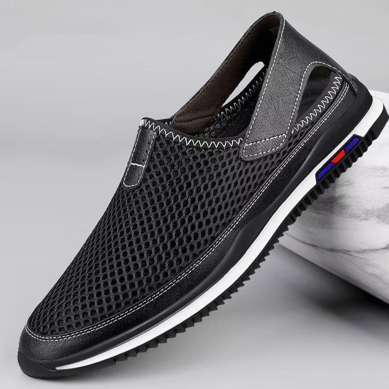 Summer men's shoes breathable soft sole hollow mesh shoes fashionable versatile daily casual shoes comfortable and lightweight mesh shoes