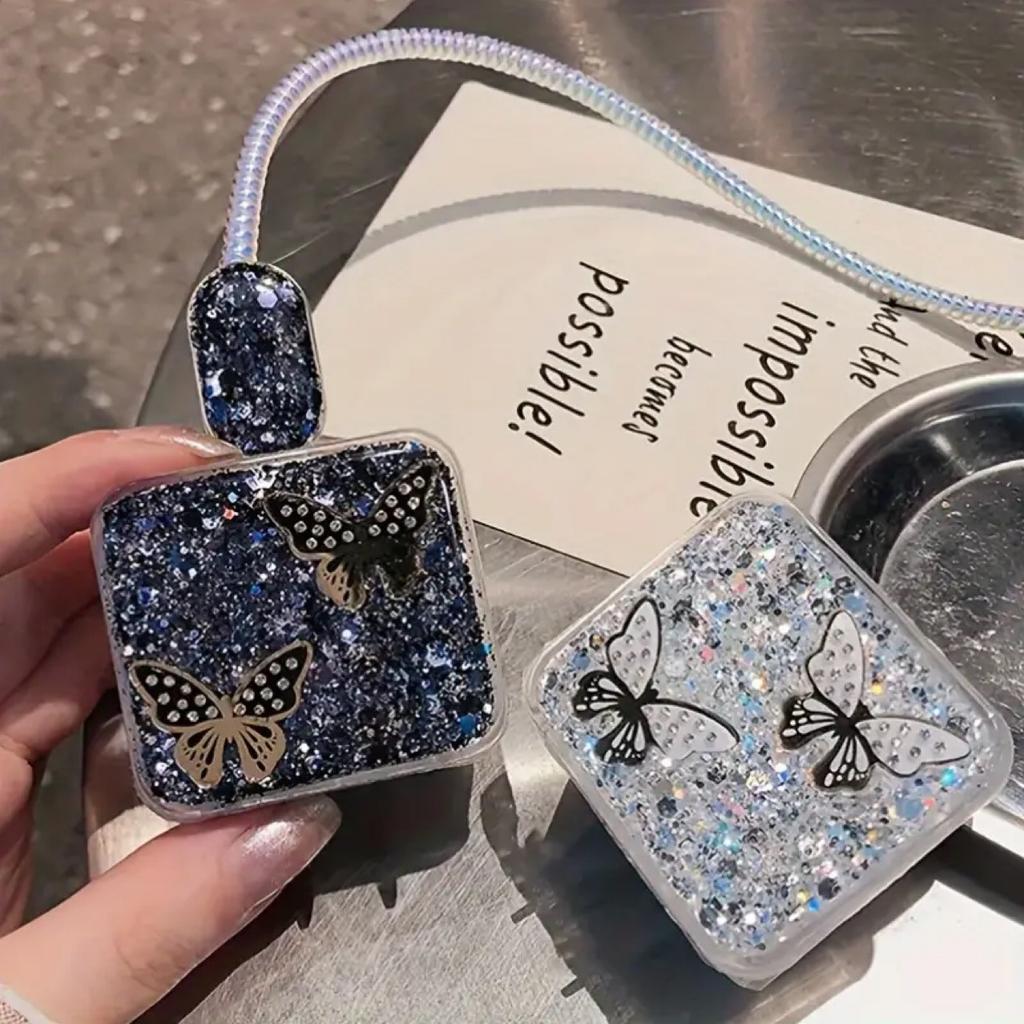 The new butterfly Epoxy glitter model is suitable for Apple 15promax charger protective case, silicone protective case is fashionable