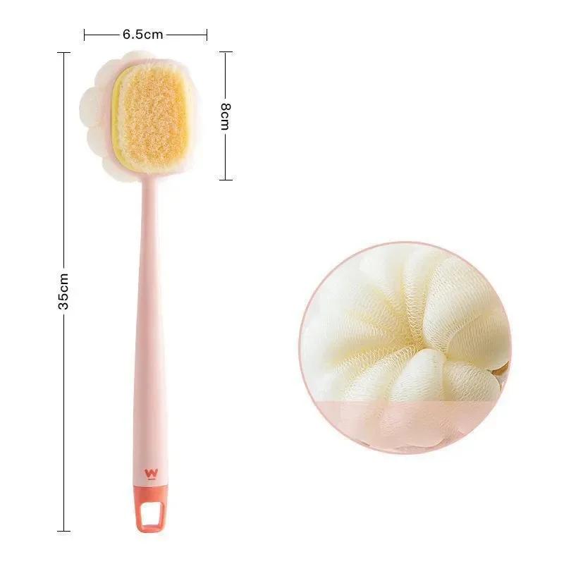 2-In-1 Long Handle Pet Bath Brush - Soft/Hard Bristles & Double-Sided Exfoliating Grooming Tool For Dogs & Cats Showering