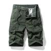 Summer Solid Cargo Shorts Men Loose Casual Cotton Multi Pocket Loose Knee Length Trousers Male Jogger Sports Zipper Fly Shorts