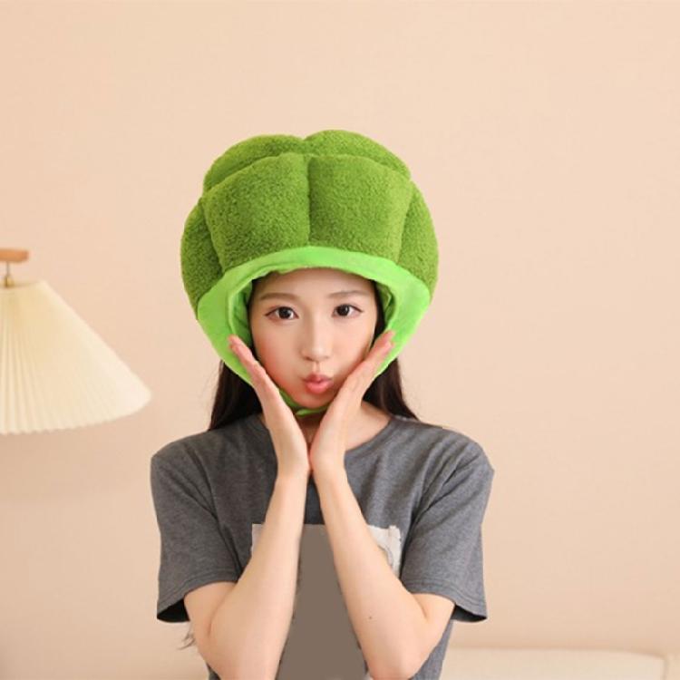 Green Brokkoli Headgear Plush Brokkoli Hat Novel Funny Brokkoli Caps Photography Props Halloween Party Cosplay Costume
