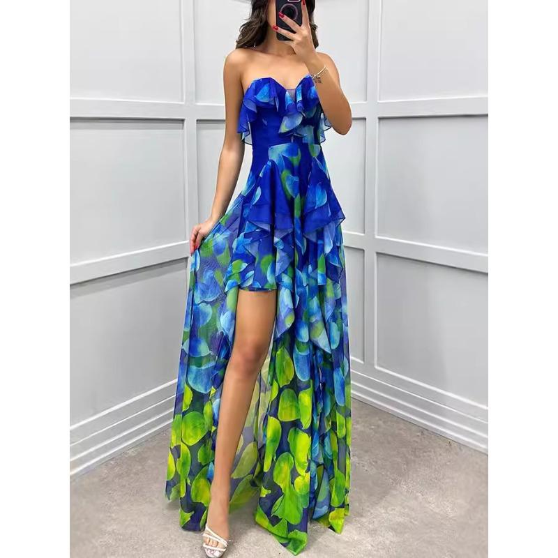 Women's New Party Mesh Tube Top Dress Casual Print