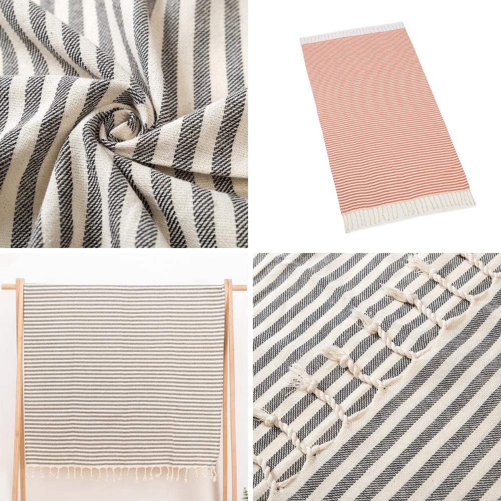 Striped Tassel Beach Towel Color Weaving Can Be Embroidered Anti-sand Water-absorbent Large Bath Towel