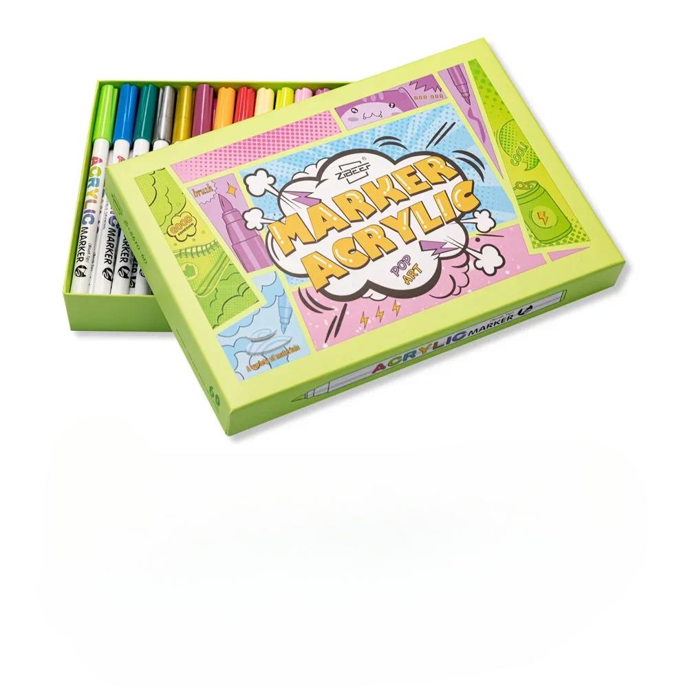 18/60 Colors Acrylic Markers Collection Brush Pens for Fabric Rock Painting Pen Ceramic Glass Canvas DIY Card Making Art Supplies