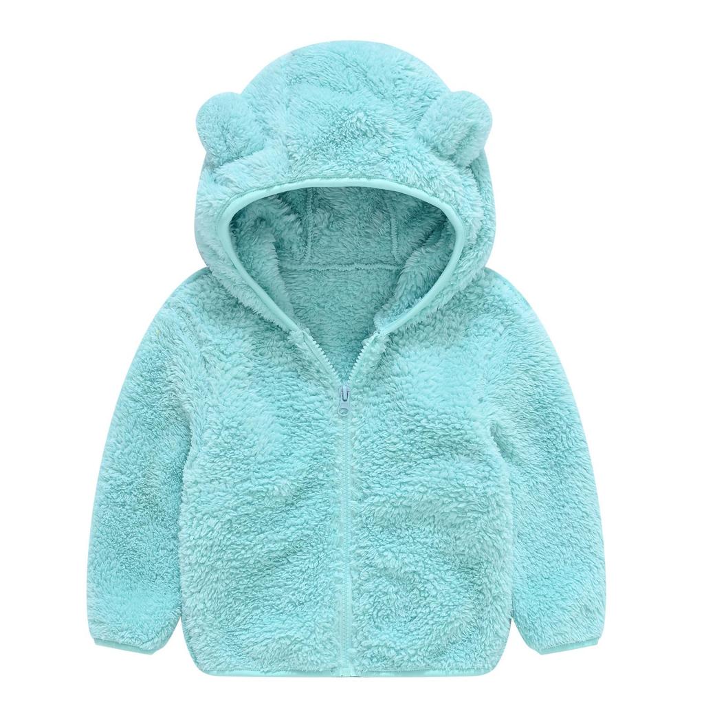 Kids Pure Color Teddy Fur Jackets Children Bear Ear Hoodies Coats Boys Girls Winter Warm Outerwear
