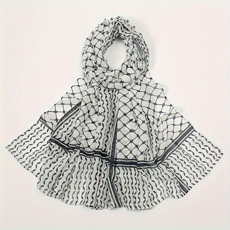 1pc Breathable Chiffon Hijab Vintage Printed Long Scarf Geometric Pattern Head Wrap For Women Lightweight Thin Soft Cozy Shaw